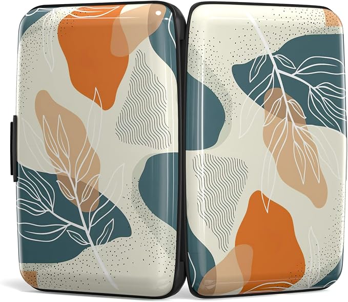 Credit Card Holder for Women, Small RFID Metal Credit Cards Wallets Cute Business Card Holder Pocket ID Case, White Leaves