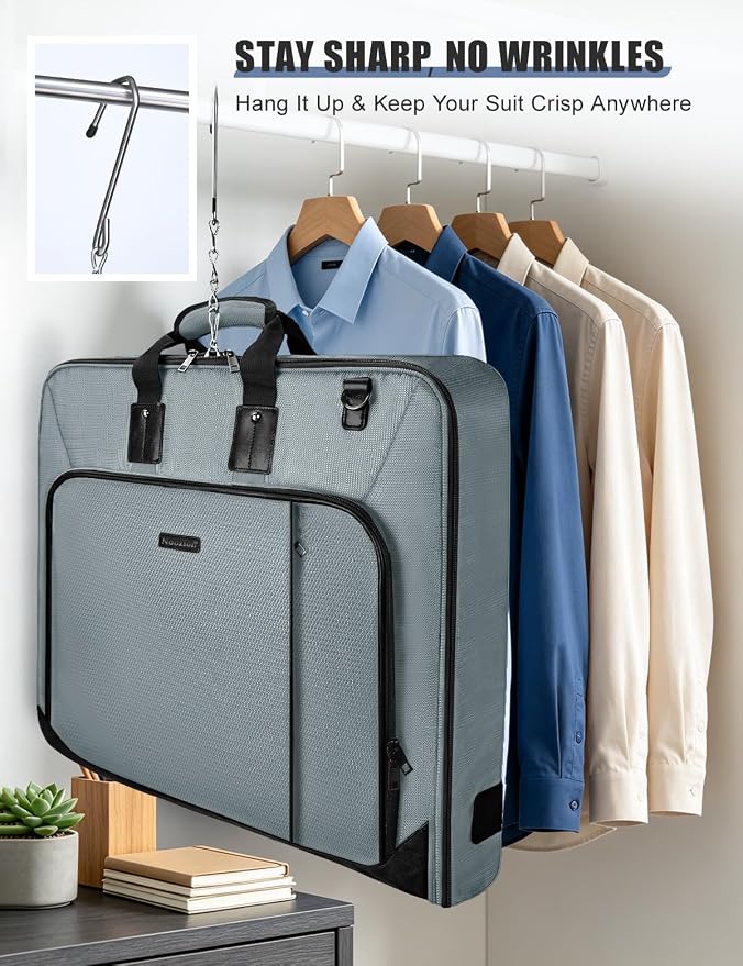 Noozion Garment Bag for Travel, Large Carry On Suit Bag for Business Up to 3 Suits, Wrinkle Free Garment Bag for Hanging Clothes with Shoulder Strap, Laptop Compartment, and Wet-Dry Pocket