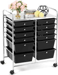 DREAMADE Rolling Cart with Storage Drawers, Utility Cart with Removable Plastic Drawers, Lockable Wheels, Art Cart for Classroom Organization Art Supplies Office Scrapbook (12 Drawers, Black)