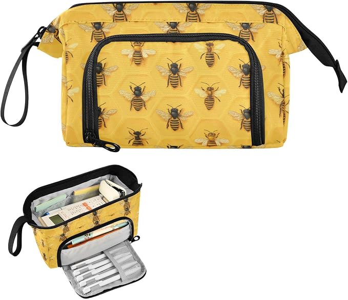 Pencil Case Yellow Bee Honey Large Capacity Pencil Pouch Portable Pen Bag Aesthetic Bag Stationery Storage and Organizer for School Teen Girls Boys
