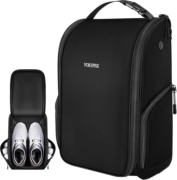 YOREPEK Golf Shoe Bag Men, Golf Accessories Bag with 3 Pockets for Socks | Designed with a Buckle Top Carry Handle, Zippered Sport Shoe Carrier Bags with Ventilation, Golf Gifts for Men