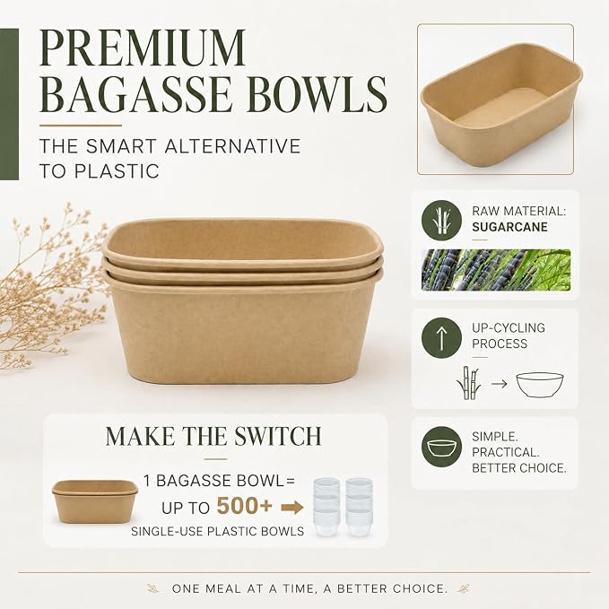 Kaderron 50 Pack 20 OZ Large Paper Bowls with Lids, Heavy Duty Disposable Compostable Container for Party, Disposable Bowls Bulk Soak-Proof and Microwave Safe for Hot/Cold Use