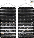Hanging Jewelry Organizer Storage Roll 80 Zippered Pockets with Detachable Hanger Double-Sided Foldable, Travel Jewelry Holder for Earrings, Rings, Bracelets, Hanging on Closet, Wall, Door, Black