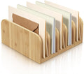 Lineshading Bamboo Letter Organizer, 5 Compartments Desk Mail Organizer, Desktop Envelope Holder and Letter Sorter, Countertop Paper File Holders with Anti Slip Mat for Home Office(Wood Color)