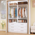 Dilando Closet System with 6 Drawers 4FT-10FT Closet Organizer System Walk-in Closet Freestanding Modular Custom Corner Closets Storage with 4 Hanging Rods & 2 Shelf White (4FT)