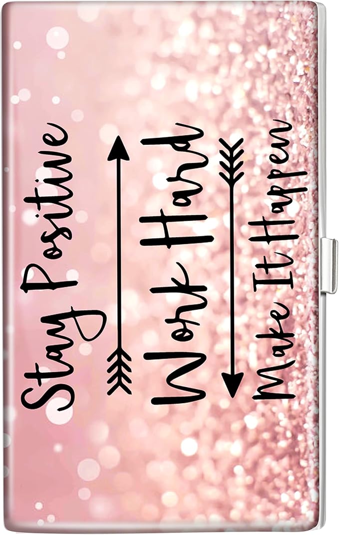 Swooflia Business Card Holder Case Wallet for Women Metal Inspirational Quote Slim Pocket Purse Square Card Cases Cute For Realtors Real Estate Agents