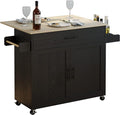 IRONCK Rolling Kitchen Island Cart with Drop-Leaf and Wine Rack, Black | Wheels, Drawers, Open Shelves, Adjustable Shelves, and Spacious Drawer Storage