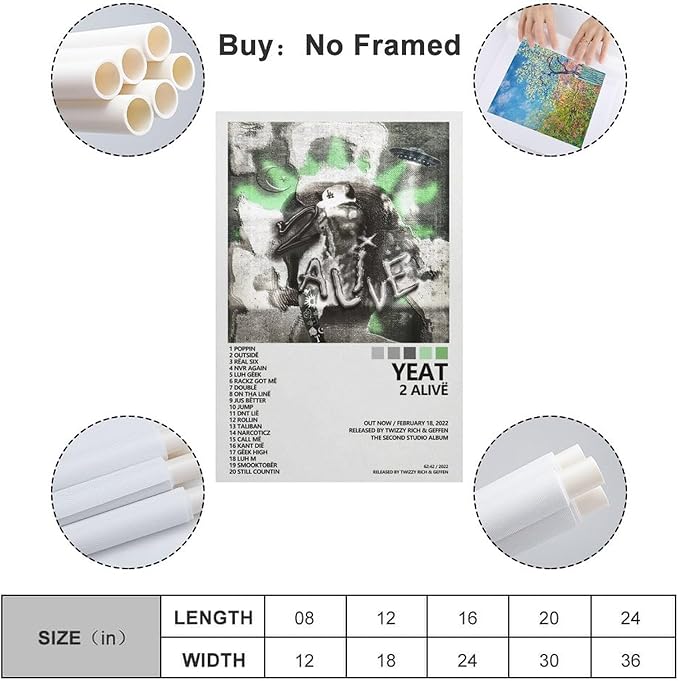 Yeat Poster 2 Alive Album Cover Poster Office Room Aesthetic Decoration Painting Canvas Wall Art Bedroom Painting Decoration Gift 20x30inch(50x75cm) Unframe-style