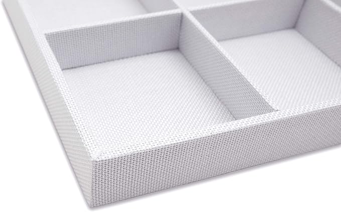 The Display Guys - Stackable Jewelry Tray and Organizer - for Drawers, Dressers, Store Display (12 Compartments, White Burlap)