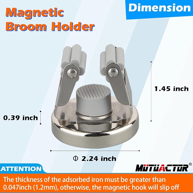 MUTUACTOR Magnetic Broom Holders,2pcs Anti-Broken Heavy Duty Magnetic Clips Wall Mount,No Drilling 10lbs Magnetic Hooks Broom Mop Brackets for Work Cargo Garage Laundry Work Van Accessories