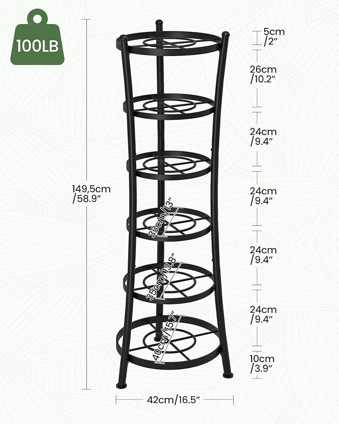 CHOEZON 6-Tier Freestanding Pot Rack, 100 Lbs Capacity Cookware Storage Stand, Sturdy Pan Holder Tower with anti-tip feet, Large Storage Rack with Metal Frame, for Kitchen Dining Room, Black TPR25BB