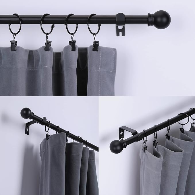 Thestoa Curtain Rods for Windows 31 or 46 Inch, 5/8" Diameter Black Curtain Rod Adjusts Length by Splicing, Suitable for Bedroom, Living Room,Kitchen,Farmhouse, Outdoor