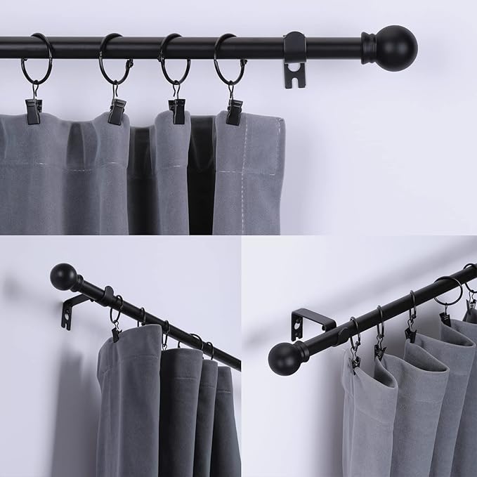 Thestoa Curtain Rods for Windows 30-62 Inch, 5/8" Matte Black Curtain Rods, Stainless Steel Small Curtain Rod for Bedroom, Living Room,Kitchen,Farmhouse, Outdoor Curtain rod Black