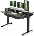 CubiCubi 60" x 30" Standing Desk with Drawers, Height Adjustable Electric Workstation, Computer Sit Stand Up Table with Large Storage Shelf 4 Drawers and 2 Hooks, Black