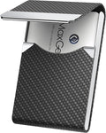 MaxGear Business Card Holder, PU Leather Business Card Case, Black Carbon | Stainless Steel Interior, Magnetic Closure, RFID Blocking, Holds 15–25 Standard Business Cards