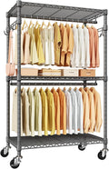 ULIFHOME P1 Rolling Clothing Rack with Lockable Wheels, Heavy-Duty Garment Rack for Hanging Clothes, Portable Closet Wardrobe with Shelves, 35.5" W x 15.7" D x 80.5" H, Hold 500lbs, Grey