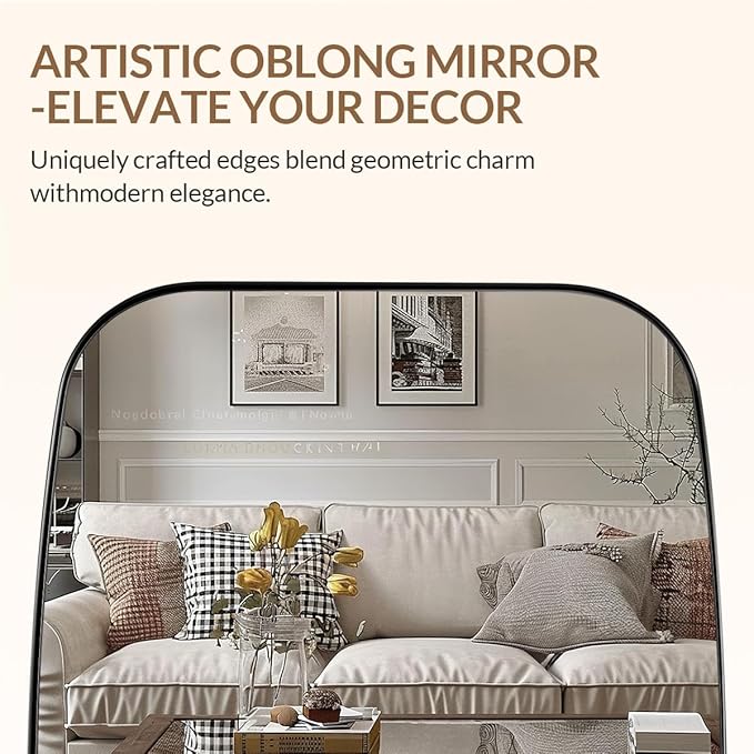 ANDY STAR Brushed Nickel Bathroom Mirror, 24x24 Oblong Mirror with Stainless Steel Metal Frame, Silver Vanity Mirror for Over Sink, Modern Anti Rust Wall Mounted