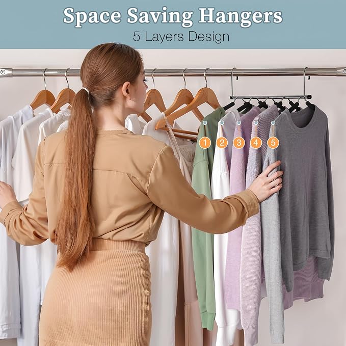 Clothes Hangers Space Saving Shirt Hangers, Non Slip Multi Shirt Organizer for Closet with Foam Padded Closet Organizers and Storage for T Shirt Short Dress Sweater Blouse Hoodie Coat Black 2 Pack