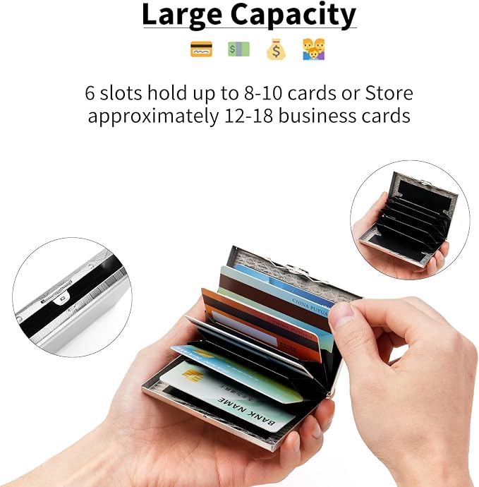 Slim Credit Card Holder RFID Blocking Credit Card Stainless Steel Metal Wallet Business Card Cases with 6 Slots Men for Women