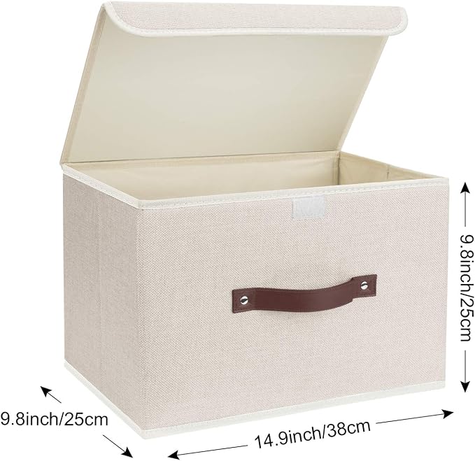 TYEERS Foldable Storage Boxes with Lids 5 Pack Fabric Storage Bins with Lids, Closet Organizers for Clothes Storage, Room Organization, Office Storage, Toys - Beige