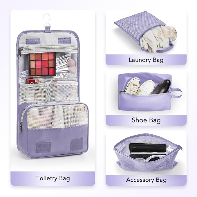 OlarHike 10 Set Compression Packing Cubes for Travel Essentials,Compressible Expandable Space Saver Bags for Organizing Clothes,Luggage Suitcase Garment Bags with Over 1000 pcs Mesh Holes(Purple Gray)
