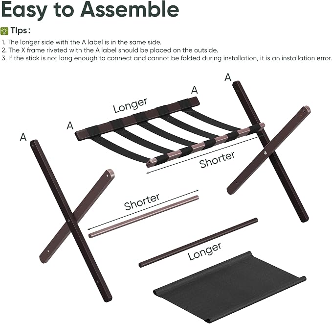Smart FENDEE 2 Pack Luggage Rack, Folding Luggage Rack for Guest Room, Brown Bamboo Suitcase Stand Holds up to 131 lb, Luggage Stand with Storage Shelf for Hotel, Bedroom