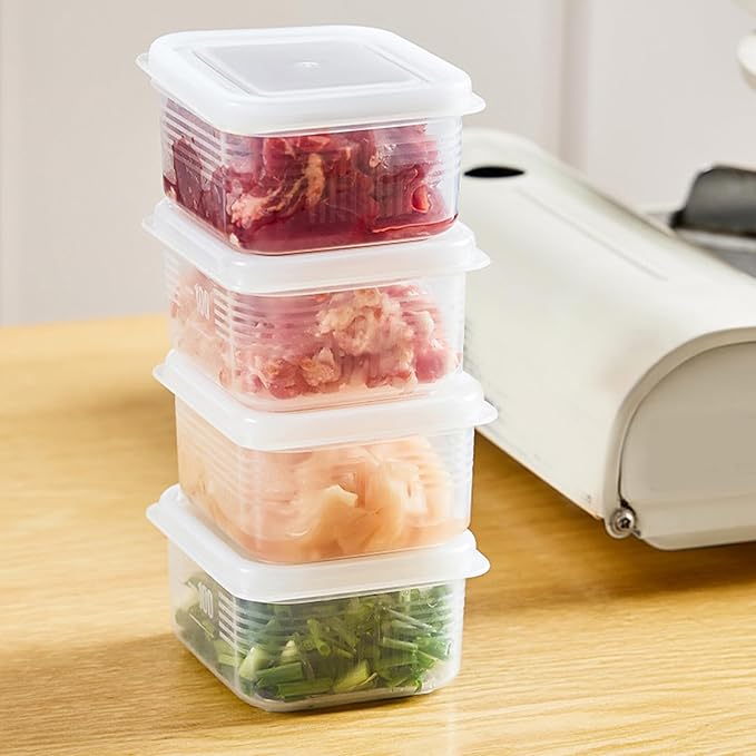 Fruit Storage Containers for Fridge, Bacon Container for Refrigerator, 4PCS Frozen Meat Box Good Sealing Food Grade Refrigerator Storage Container Food Preservation Organizer Box