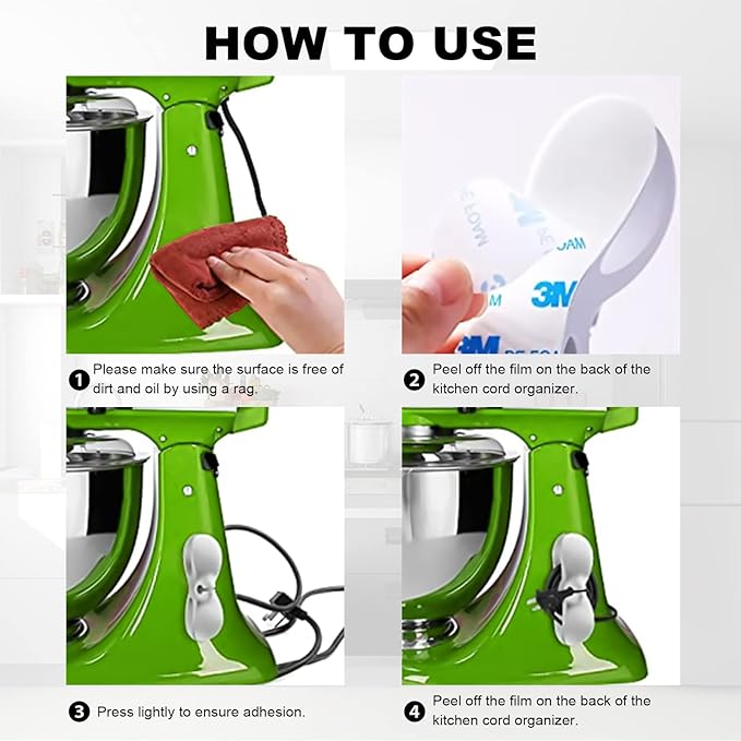 Appliance Cord Organizer for Kitchen Appliances: Small Appliance Cord Holder Winder Wrapper Keeper Hider Storage, Cable Cords Wire Organizer Stick on Pressure Cooker, Mixer, Blender, Air Fryer 4 Pack