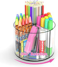 Wawocs Small Pencil Organizer for Desk Acrylic 4 Compartments, Tiny Rotating Art Supply Organizer Kids, Spinning Round Marker Small Clear Desktop Caddy Swivel Office Pen Pencil Holder