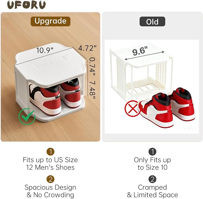 UFORU Vertical Shoe Rack, 6 Tiers Stackable Shoe Rack for Closet, Tall Standing Shoe Organizer, Small Shoe Shelf for Narrow Places Durable Plastic Construction (White)