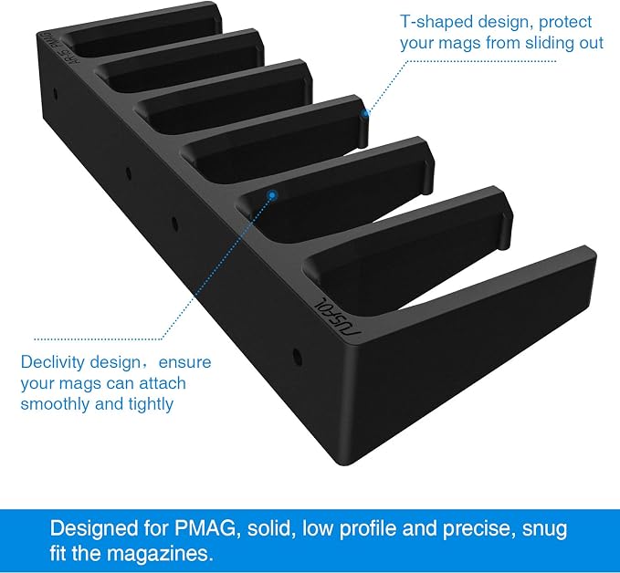Solid ABS 6X Standard PMAG Wall Mount, Mag Holder, Home Magazine Storage Rack