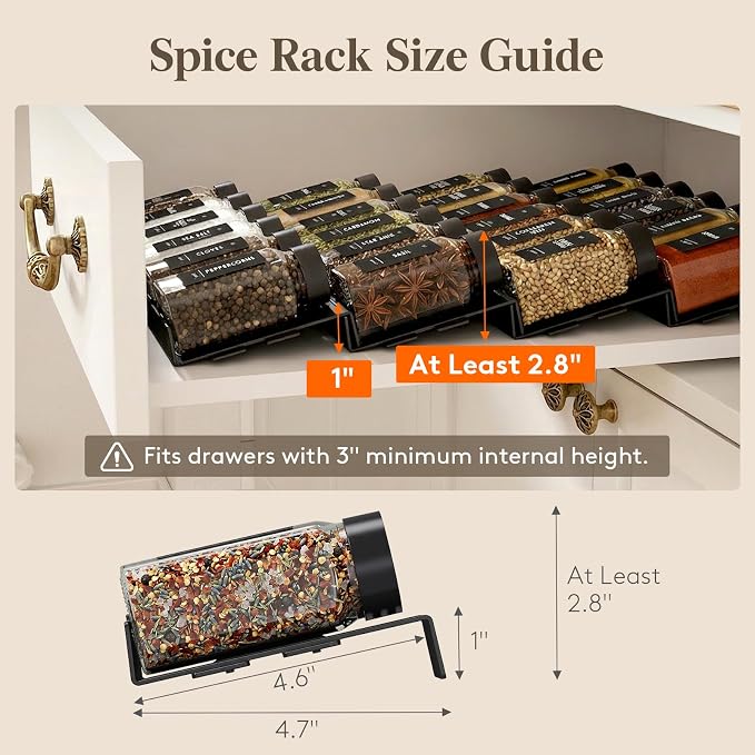 Lifewit Spice Drawer Organizer, 36PCS Interlocking Spice Rack for Drawer, Adjustable Seasoning Drawer Organizer with Non-Slip Pads, Spice Organization & Seasoning Storage for Kitchen Cabinet, Black