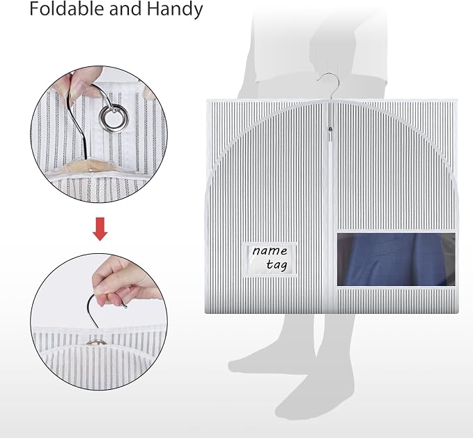 Univivi Suit Bags for Closet Storage and Travel, 40 Inch, 10 Pack, White | Non-woven fabric, Breathable Suit Cover, Dustproof Hanging Storage Bag, Clear Window and ID Card Holder for Closet Storage
