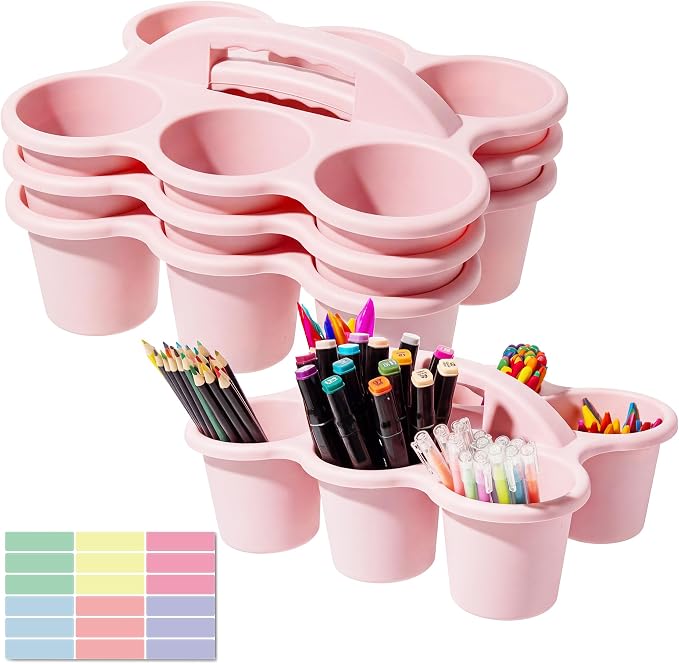 4 pack Classroom Caddy for School,Cup Caddy For Drink | Pencil Holder with 6 Cups, Plastic Art Supply Caddy Organizer With Handle