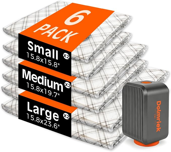 6pcs Vacuum Seal Bags for Clothing Travel, Cordless Pump, Carry-on Size Compression Packing Bags, 4000Pa Suction & 2400mAh Battery, Vacuum Storage Bags for Clothes, Luggage, Suitcase, Space Saver