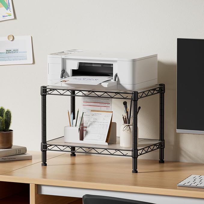 SINGAYE Small Shelves Kitchen Storage Shelf Wire Shelving Metal Adjustable | 2 Tier Shelf Organizers Storage Shelving Unit for Office Pantry Laundry Bathroom Closet Home 11.6" D X 17.6" W X 12" H Black