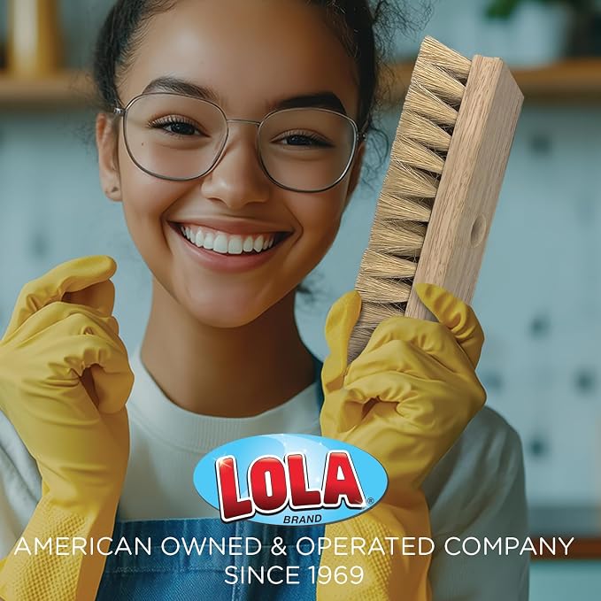 LOLA Deck Scrub Brush, 9" x 3.5" Head w/Tampico Bristles for Outdoor Cleaning, Removes Dirt & Grime from Patios, Decks, Grout, 9 Pack