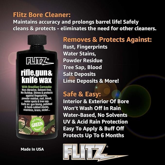 Flitz Rifle, Gun, Knife Wax - 7.6oz Bottle of USA-Made, Premium Beeswax & Carnauba Wax to Polish, Protect, & Remove Water Stains, Fingerprints, Rust - Non-Abrasive, Water-Based Gun Stock Wax (3 Pack)