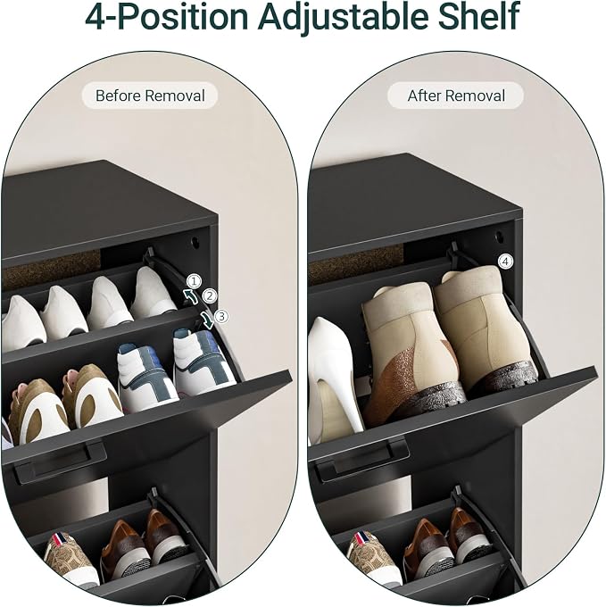 Shoe Cabinet with 6 Flip Drawers, Narrow Freestanding Shoe Organizer, Hidden Slim Shoe Storage Cabinet for Entryway, Hallway, Living Room, Black