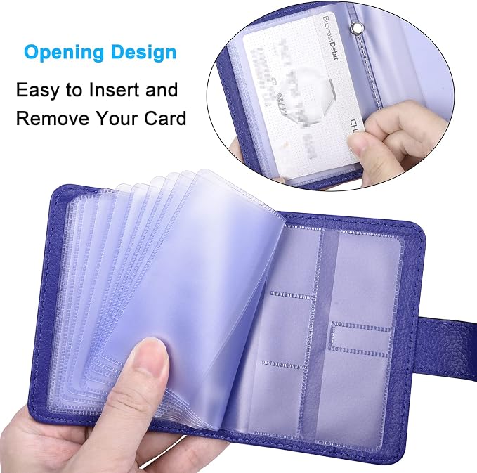 Wisdompro Slim PU Leather Credit Card Holder, Vertical Blue | RFID Blocking Wallet Debit Card Protector, Organizer Case, Card Case, 20 Card & 7 Memory Card Slots, with Magnetic Closure