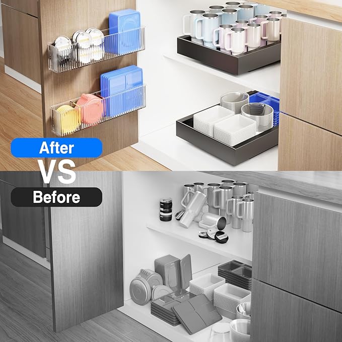 MUSTORN 2 Pack Adhesive Cabinet Door Organizer, Lid Organizers Inside Cabinet Spice Rack Food Container/Tumbler Lids Holders for Kitchen & Bathroom Wall Mounted(Acrylic)