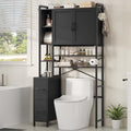 7-Tier Over the Toilet Storage Cabinet with 2 Large Drawers & 6 Hooks, Over the Toilet Storage with Toilet Paper Holder, Bathroom Over Toilet Storage for Bathroom, Laundry Room, Black