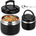MAXSO 14oz Vacuum Insulated Food Jar with Spoon Buckle Lid, Kids Soup Thermo for Hot Food Wide Mouth Leakproof Stainless Steel Lunch Container - Black