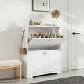 Nicetree Shoe Cabinet with 2 Flip Drawers, Narrow Shoe Organizer Cabinet, Freestanding Shoe Rack Cabinet, Modern Shoe Storage Cabinet for Entryway, Hallway, Foyer, White with Hook