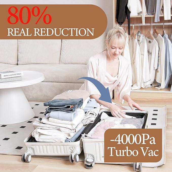 Vacbird Vacuum Seal Bags for Clothing, 16 Pack Vacuum Storage Bags with Rechargeable Cordless Air Pump(4J+4L+4M+4S), Space Saver Bags for Clothes Blanket Duvets Pillows Comforters Travel