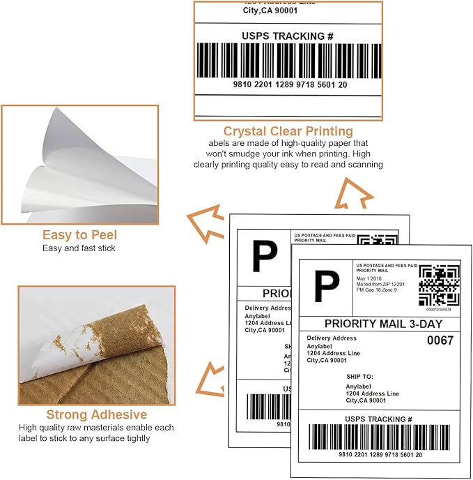Full Sheet Labels 8.5 X 11, White Matte Sticker Paper, Laser/Inkjet Printing, 4000 Sheets, 4000 Labels, 1 Up Shipping Mailing Address Storage Bin Labels Stickers 8-1/2" x 11"