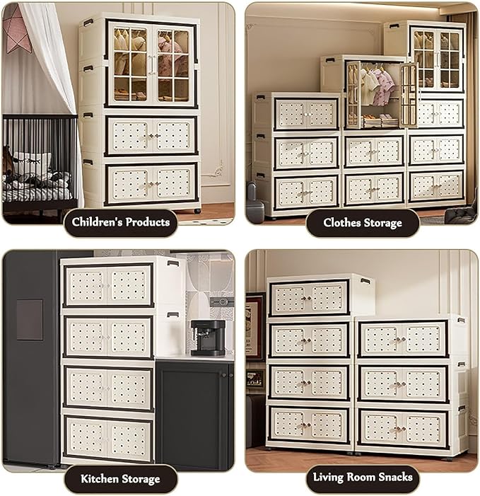 SunSettler Storage Cabinets with Lids, Stackable Storage with Wheels, Collapsible Storage with Doors, Home Office Dorm Organizer Essential