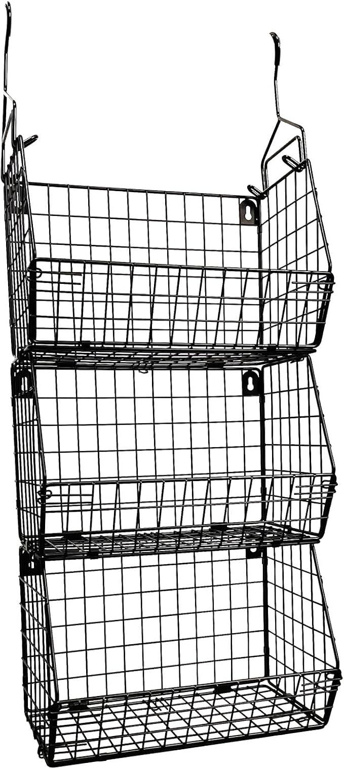 3 Tier Hanging Foldable Wire Baskets Closet Organizer Clothes Shelves Countertop Caddy Bin Wall Mount Shelf Storage Basket for Clothing Handbags Snacks Drinks Fruits