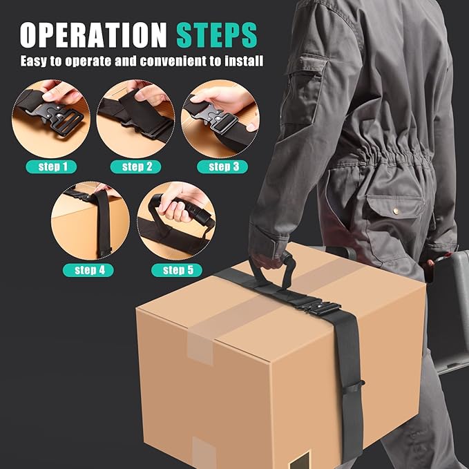 2 Pack Heavy Duty Box Carry Straps with Handle - Adjustable Metal Buckle Lifting Straps for Moving, Battery Boxes & Heavy Items (74.8 Inch)
