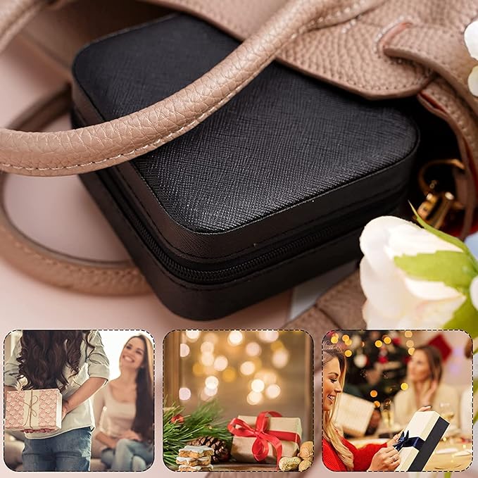 Neveika Portable Travel Mini Jewelry Box Leather Jewellery Ring Organizer Case Storage Gift Box Girls Women (4 colorx1).